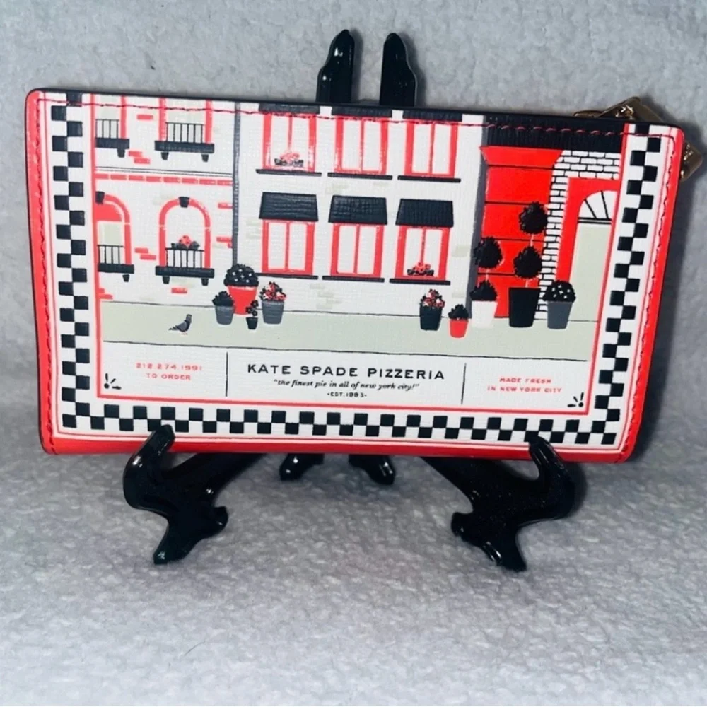 Kate Spade ♠️ Slice Pizza Shop 🍕Embossed Leather Small Slim Bifold Wallet - Picture 8 of 10